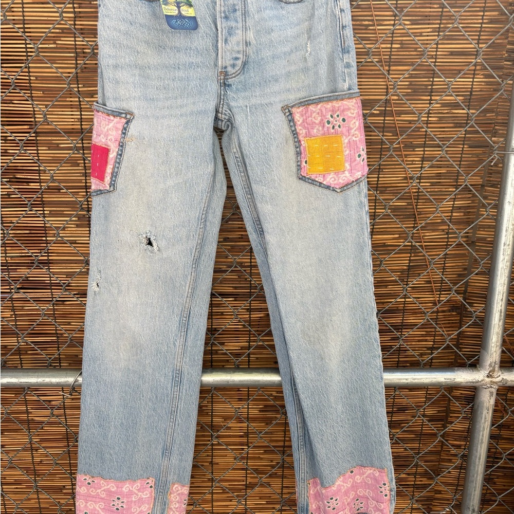 Abercrombie & Fitch Women's Jeans with Pink and Yellow Patches